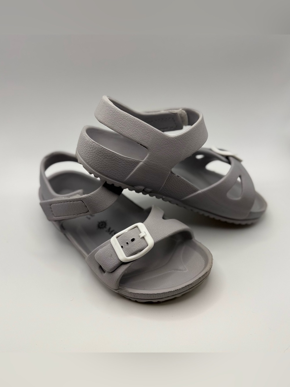 Grey Strap PVC Sandals Kids Size 31 US Size 13 Kids Waterproof White Buckle VGUC